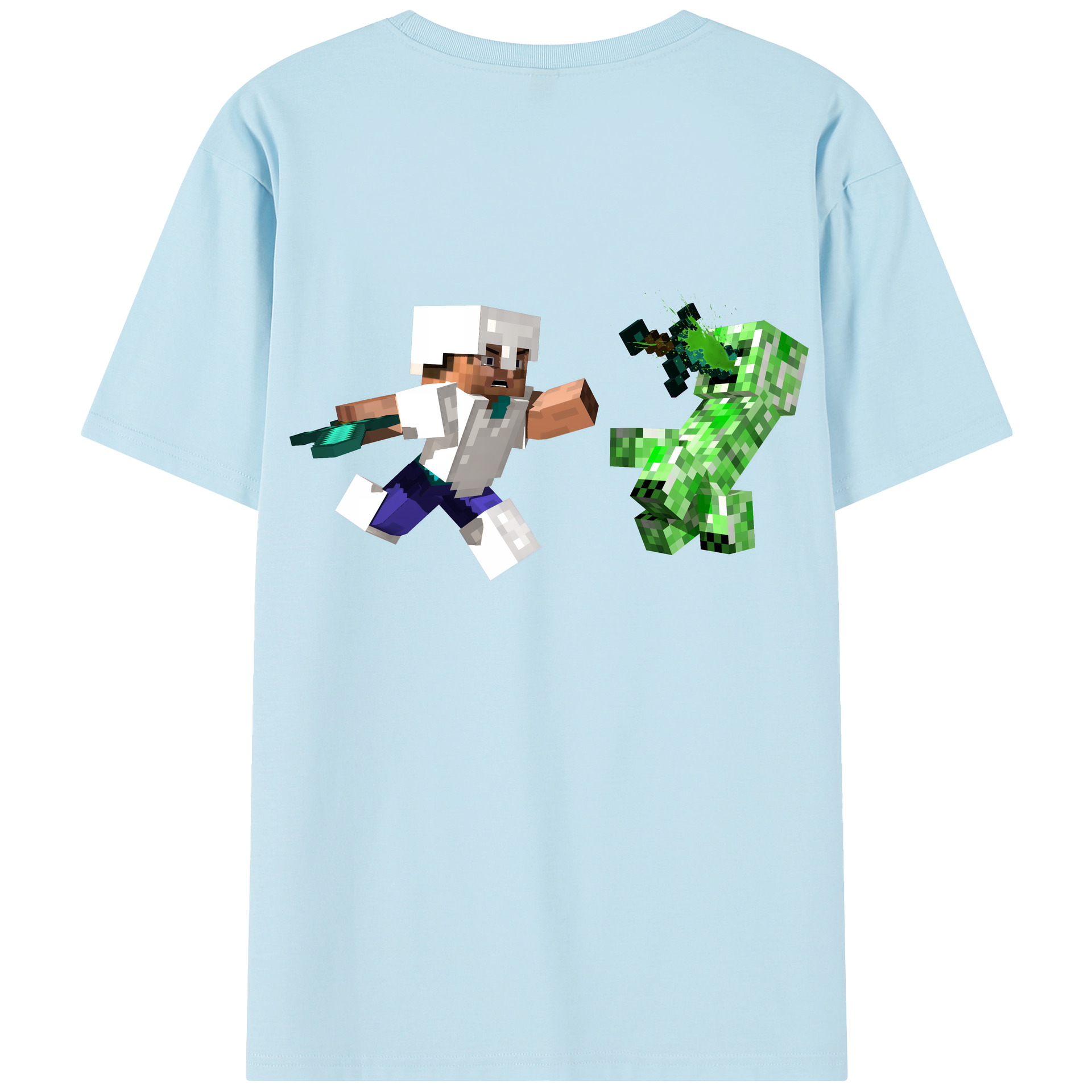 （画像用） マインクラフト ブロックの世界 Minecraft MC Block world 綿100％半袖Tシャツ（背面プリント）